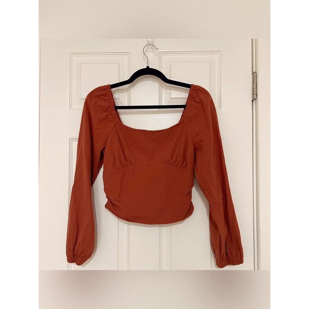 LAST CHANCE! Kirious Long Puff Sleeved Crop Top in Rusty Orange - Large